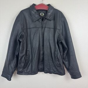 Men’s Original Outerwear Zip Up Leather Jacket Lined Pockets *FLAWS* Black M